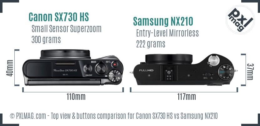 Canon SX730 HS vs Samsung NX210 top view buttons comparison