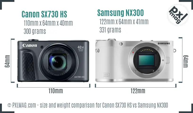 Canon SX730 HS vs Samsung NX300 size comparison Canon SX730 HS vs Samsung NX300 size comparison