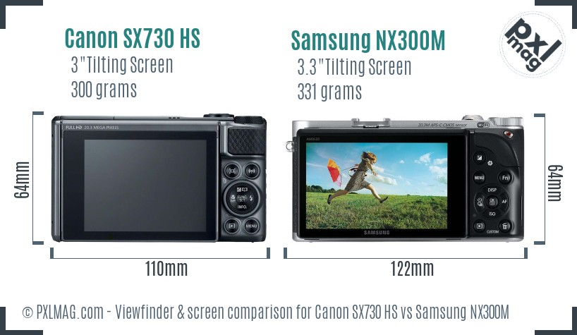Canon SX730 HS vs Samsung NX300M Screen and Viewfinder comparison