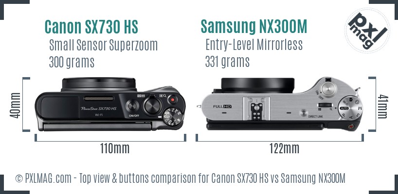 Canon SX730 HS vs Samsung NX300M top view buttons comparison