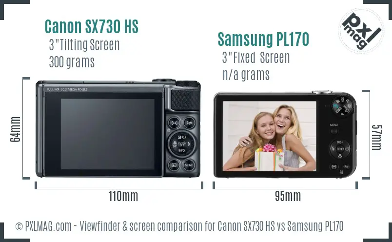 Canon SX730 HS vs Samsung PL170 Screen and Viewfinder comparison