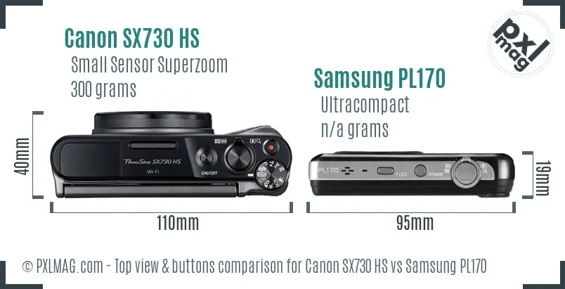 Canon SX730 HS vs Samsung PL170 top view buttons comparison