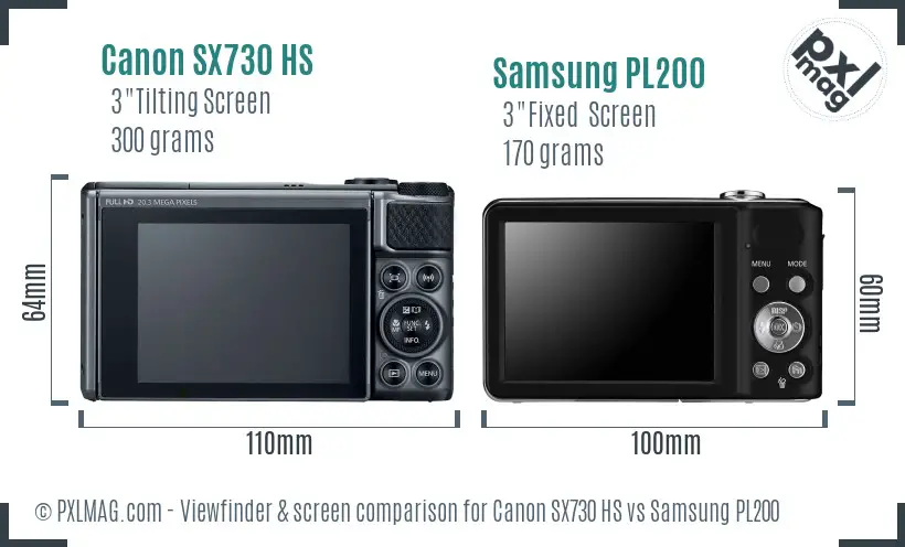 Canon SX730 HS vs Samsung PL200 Screen and Viewfinder comparison
