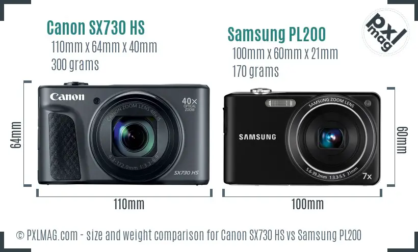 Canon SX730 HS vs Samsung PL200 size comparison