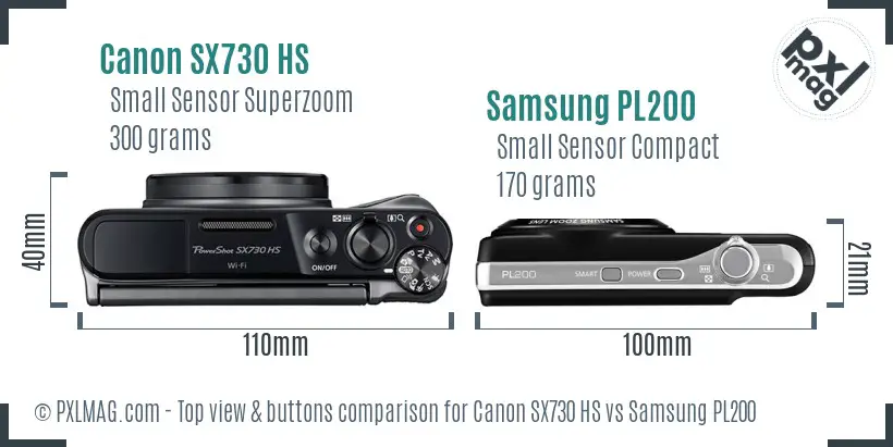 Canon SX730 HS vs Samsung PL200 top view buttons comparison