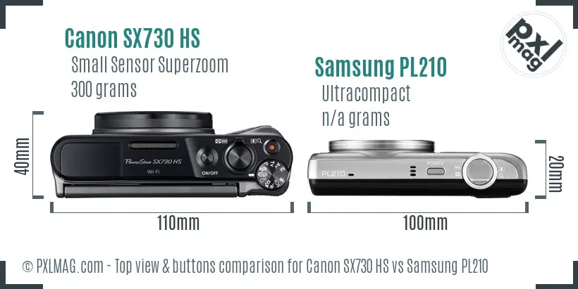 Canon SX730 HS vs Samsung PL210 top view buttons comparison Canon SX730 HS vs Samsung PL210 top view buttons comparison