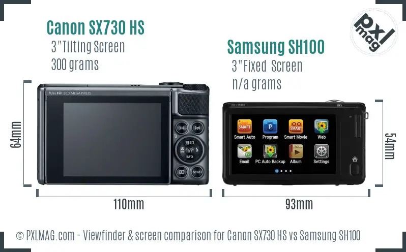 Canon SX730 HS vs Samsung SH100 Screen and Viewfinder comparison Canon SX730 HS vs Samsung SH100 Screen and Viewfinder comparison