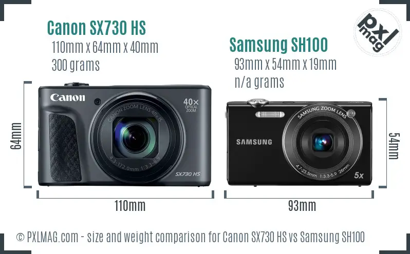 Canon SX730 HS vs Samsung SH100 size comparison Canon SX730 HS vs Samsung SH100 size comparison