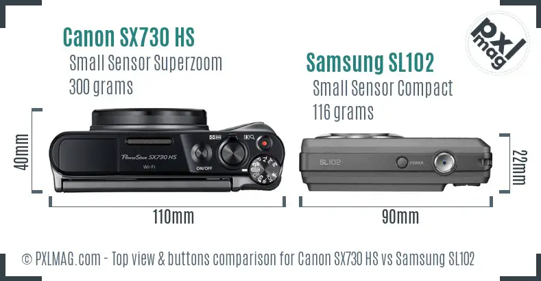 Canon SX730 HS vs Samsung SL102 top view buttons comparison