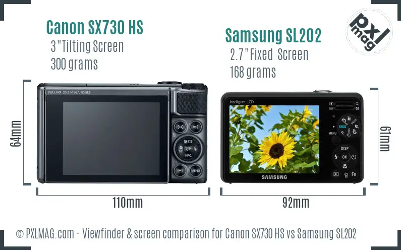 Canon SX730 HS vs Samsung SL202 Screen and Viewfinder comparison