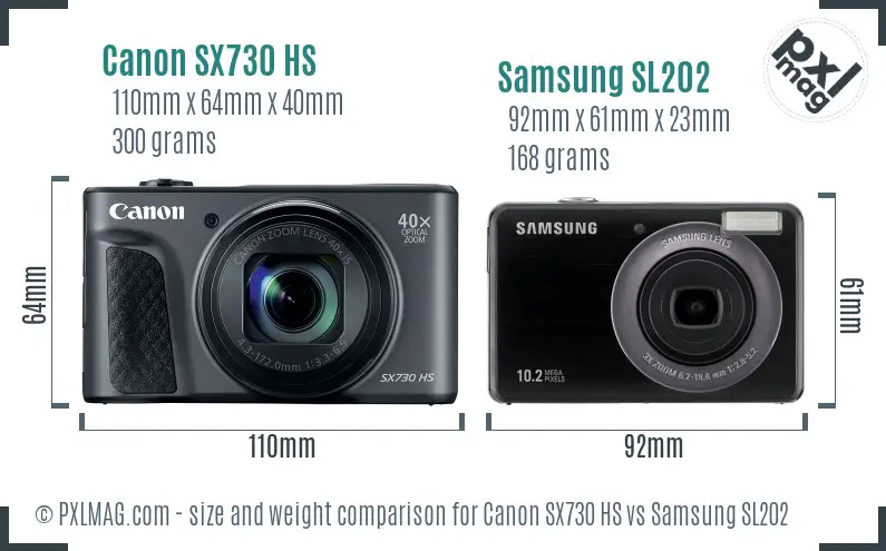 Canon SX730 HS vs Samsung SL202 size comparison