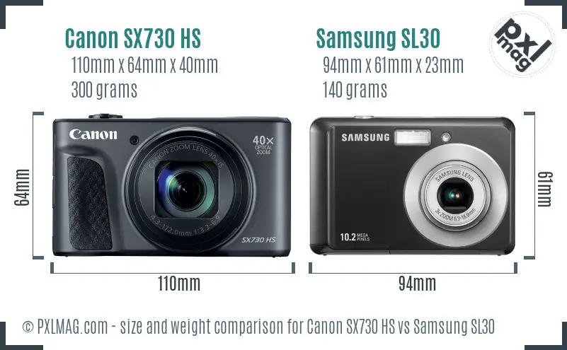 Canon SX730 HS vs Samsung SL30 size comparison Canon SX730 HS vs Samsung SL30 size comparison