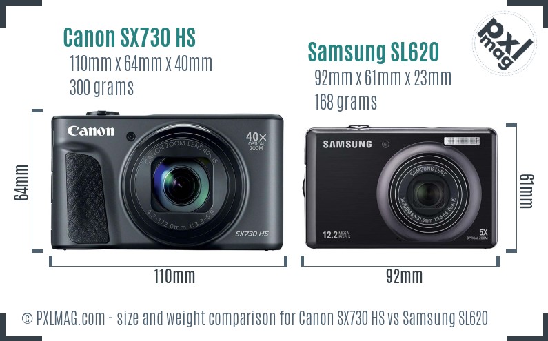 Canon SX730 HS vs Samsung SL620 size comparison