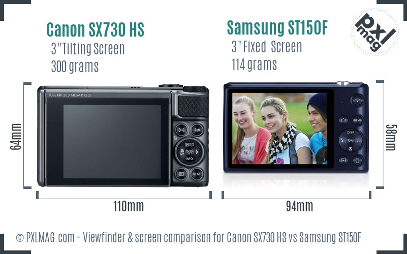 Canon SX730 HS vs Samsung ST150F Screen and Viewfinder comparison