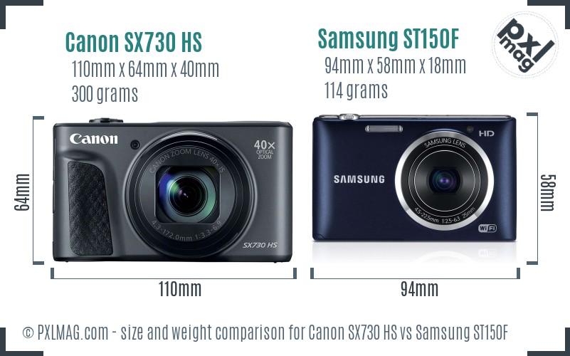 Canon SX730 HS vs Samsung ST150F size comparison