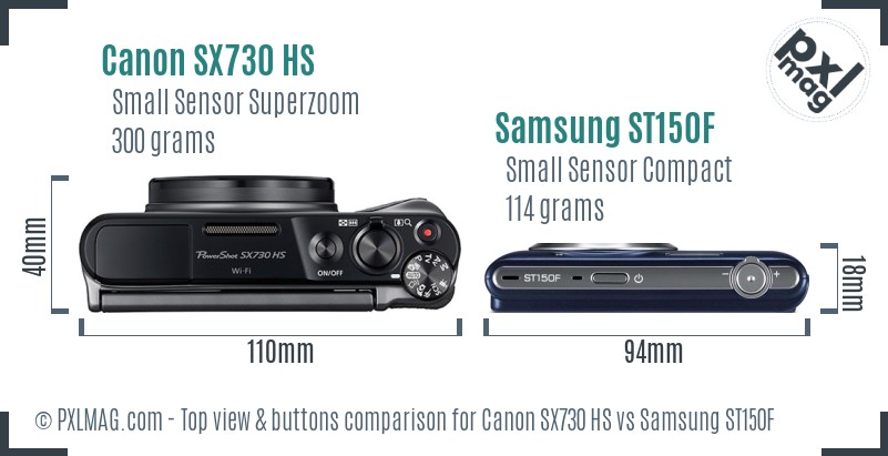 Canon SX730 HS vs Samsung ST150F top view buttons comparison
