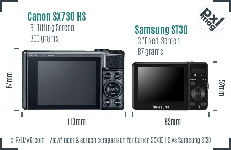 Canon SX730 HS vs Samsung ST30 Screen and Viewfinder comparison