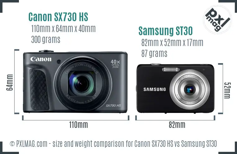 Canon SX730 HS vs Samsung ST30 size comparison