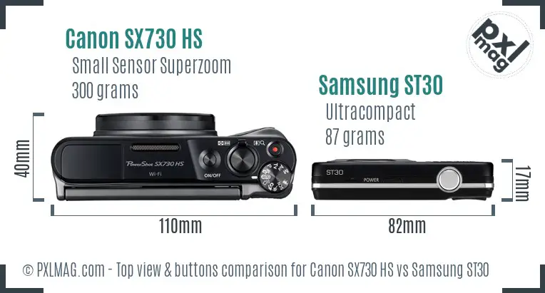 Canon SX730 HS vs Samsung ST30 top view buttons comparison