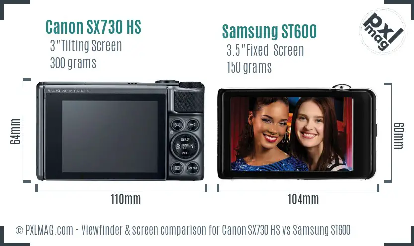 Canon SX730 HS vs Samsung ST600 Screen and Viewfinder comparison