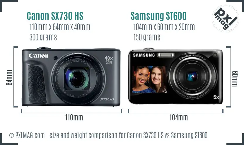 Canon SX730 HS vs Samsung ST600 size comparison