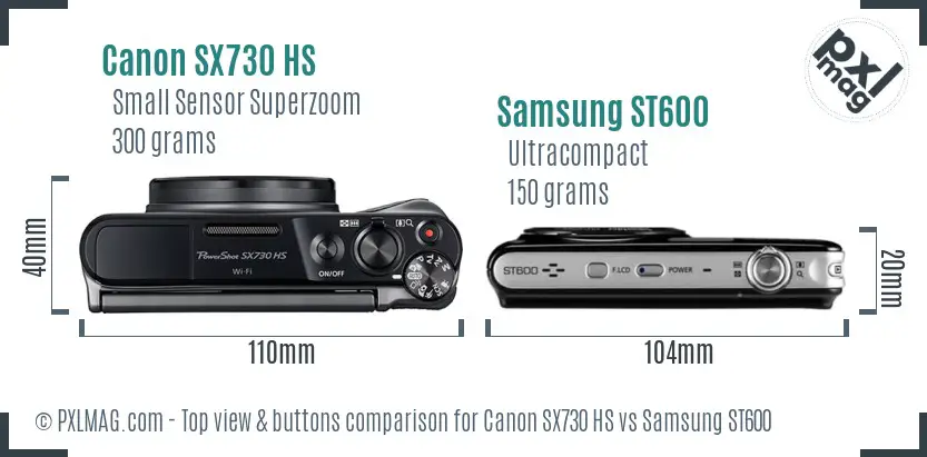 Canon SX730 HS vs Samsung ST600 top view buttons comparison