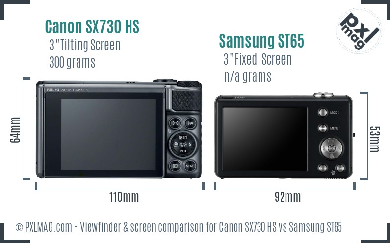 Canon SX730 HS vs Samsung ST65 Screen and Viewfinder comparison