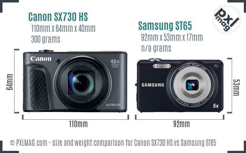 Canon SX730 HS vs Samsung ST65 size comparison