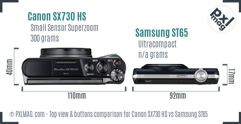 Canon SX730 HS vs Samsung ST65 top view buttons comparison