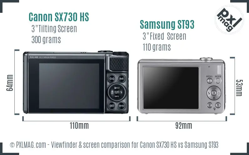 Canon SX730 HS vs Samsung ST93 Screen and Viewfinder comparison