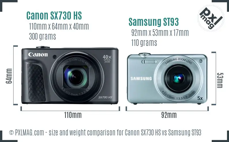 Canon SX730 HS vs Samsung ST93 size comparison