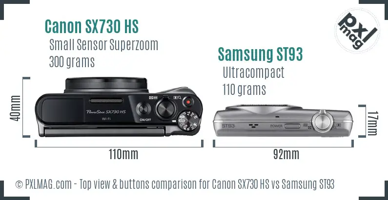 Canon SX730 HS vs Samsung ST93 top view buttons comparison