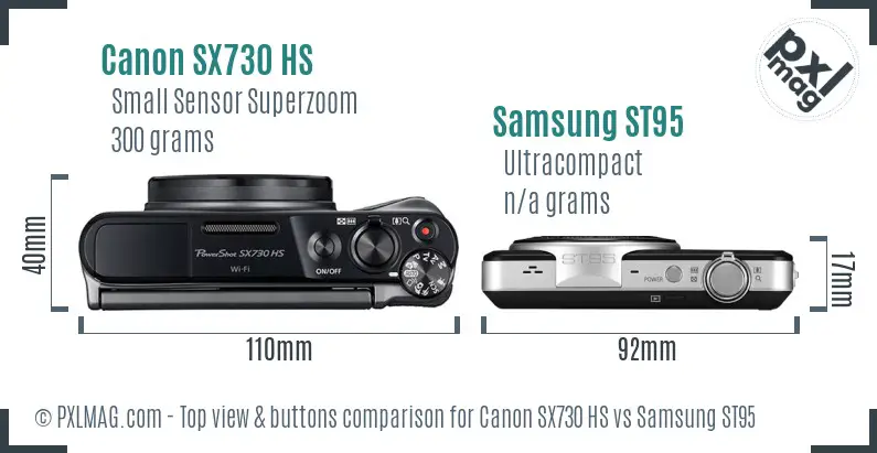Canon SX730 HS vs Samsung ST95 top view buttons comparison