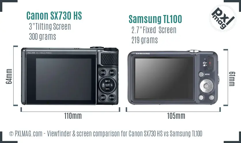 Canon SX730 HS vs Samsung TL100 Screen and Viewfinder comparison