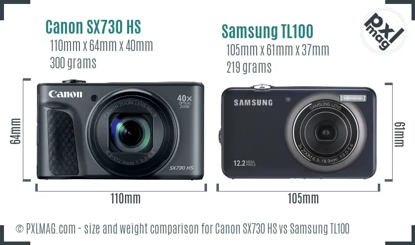 Canon SX730 HS vs Samsung TL100 size comparison