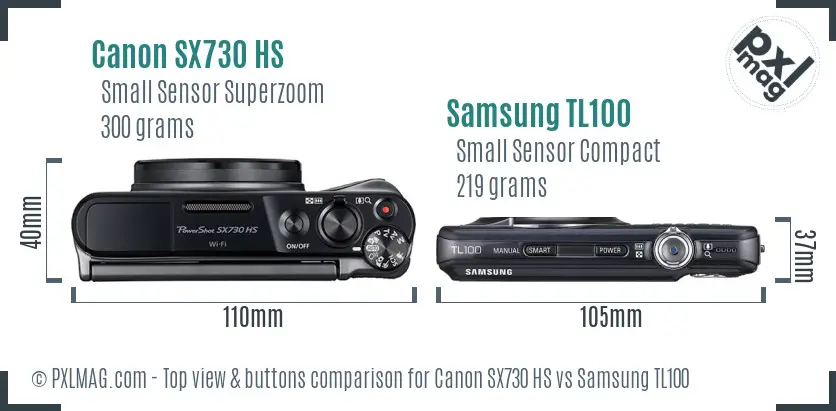 Canon SX730 HS vs Samsung TL100 top view buttons comparison