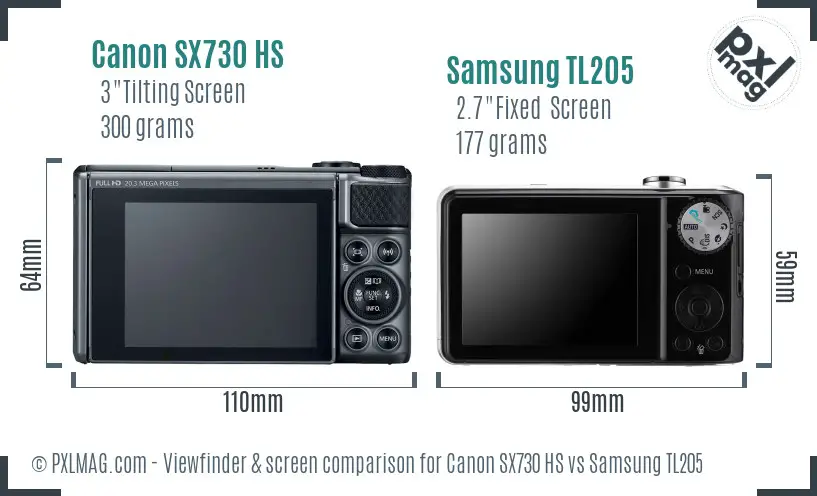 Canon SX730 HS vs Samsung TL205 Screen and Viewfinder comparison