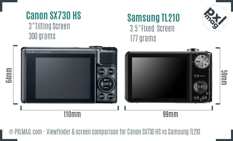 Canon SX730 HS vs Samsung TL210 Screen and Viewfinder comparison