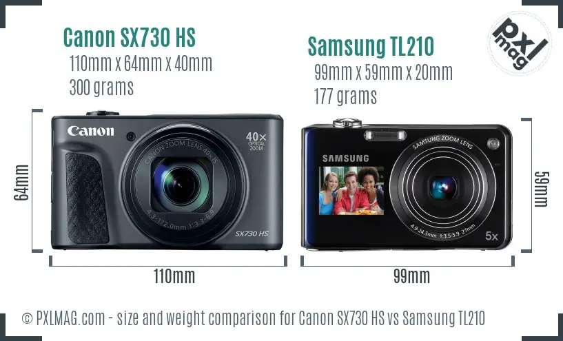 Canon SX730 HS vs Samsung TL210 size comparison