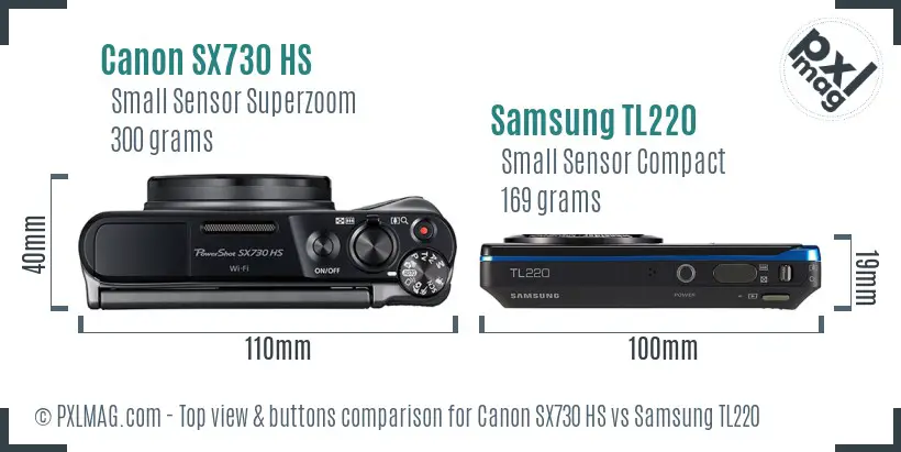 Canon SX730 HS vs Samsung TL220 top view buttons comparison Canon SX730 HS vs Samsung TL220 top view buttons comparison