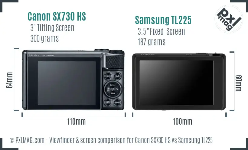 Canon SX730 HS vs Samsung TL225 Screen and Viewfinder comparison