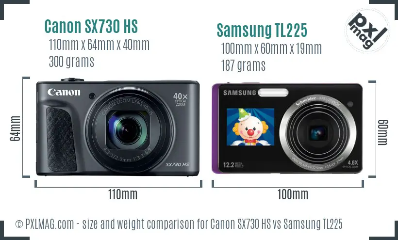 Canon SX730 HS vs Samsung TL225 size comparison