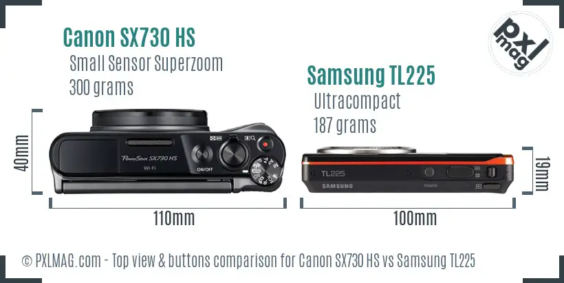 Canon SX730 HS vs Samsung TL225 top view buttons comparison