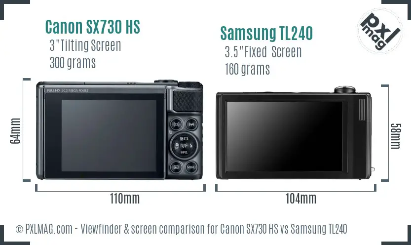 Canon SX730 HS vs Samsung TL240 Screen and Viewfinder comparison