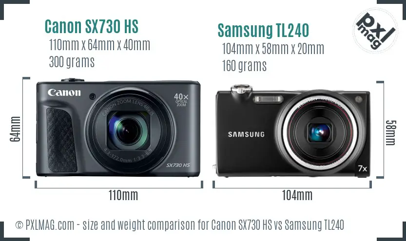 Canon SX730 HS vs Samsung TL240 size comparison