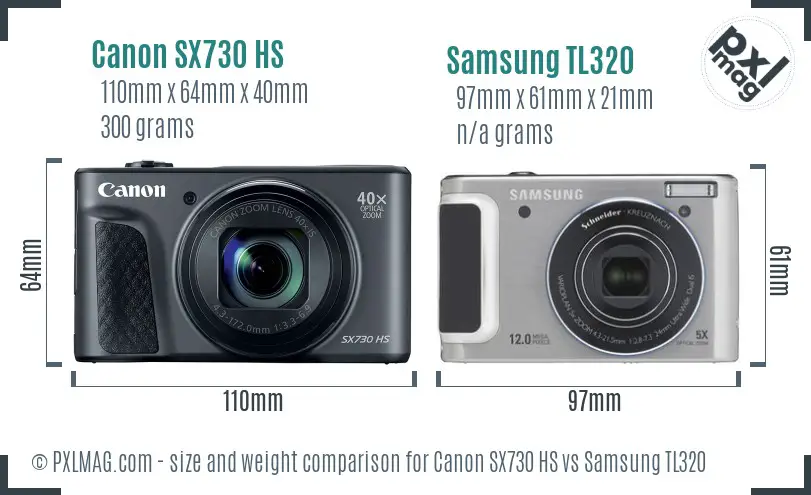 Canon SX730 HS vs Samsung TL320 size comparison Canon SX730 HS vs Samsung TL320 size comparison