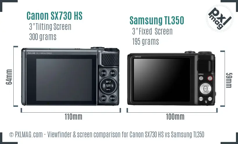Canon SX730 HS vs Samsung TL350 Screen and Viewfinder comparison