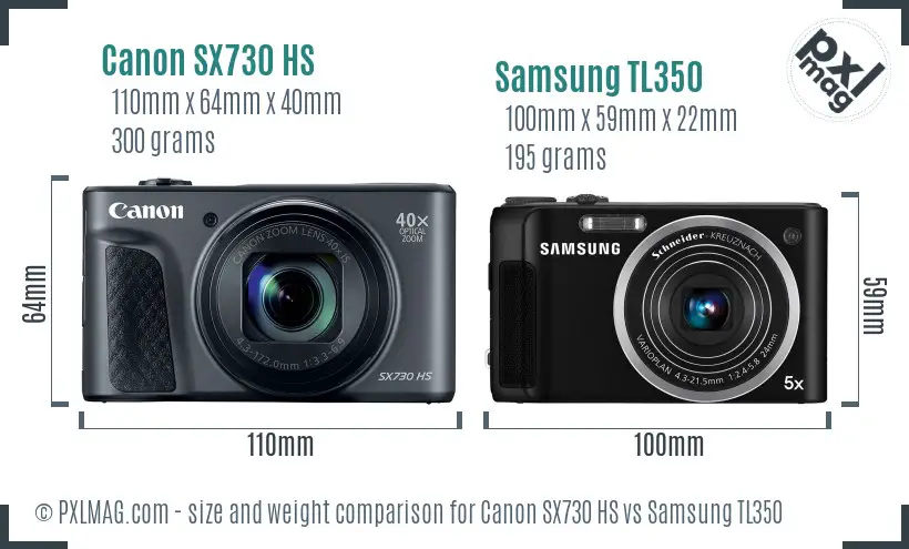 Canon SX730 HS vs Samsung TL350 size comparison
