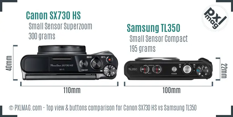 Canon SX730 HS vs Samsung TL350 top view buttons comparison