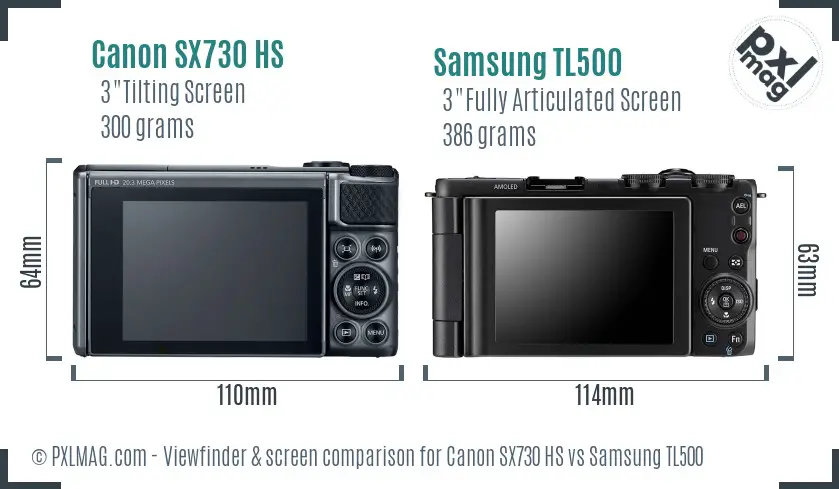 Canon SX730 HS vs Samsung TL500 Screen and Viewfinder comparison